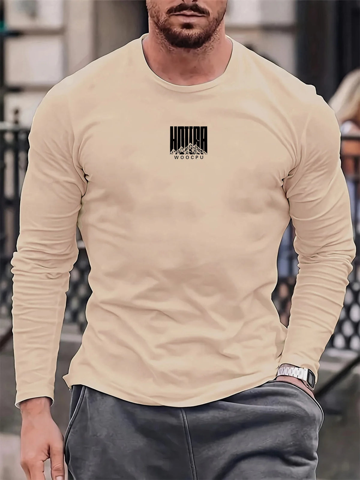Men's Letter Print Long-Sleeve Casual T-Shirt