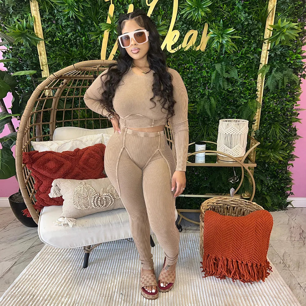 Women's Ribbed Top & Leggings Set