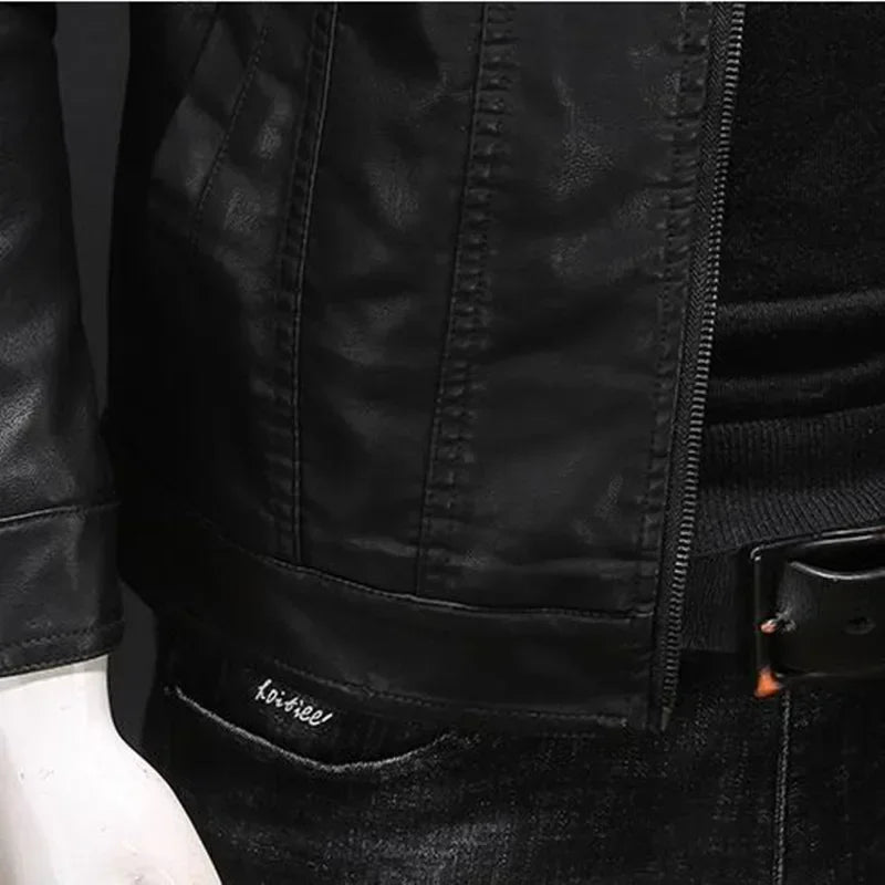 Men's Faux Leather Zip-Up Motorcycle Jacket