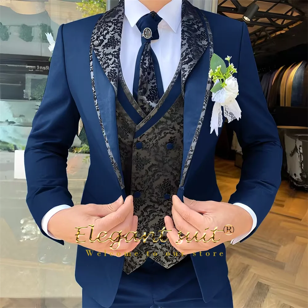 Men's Black Jacquard 3-Piece Suit Set — product view