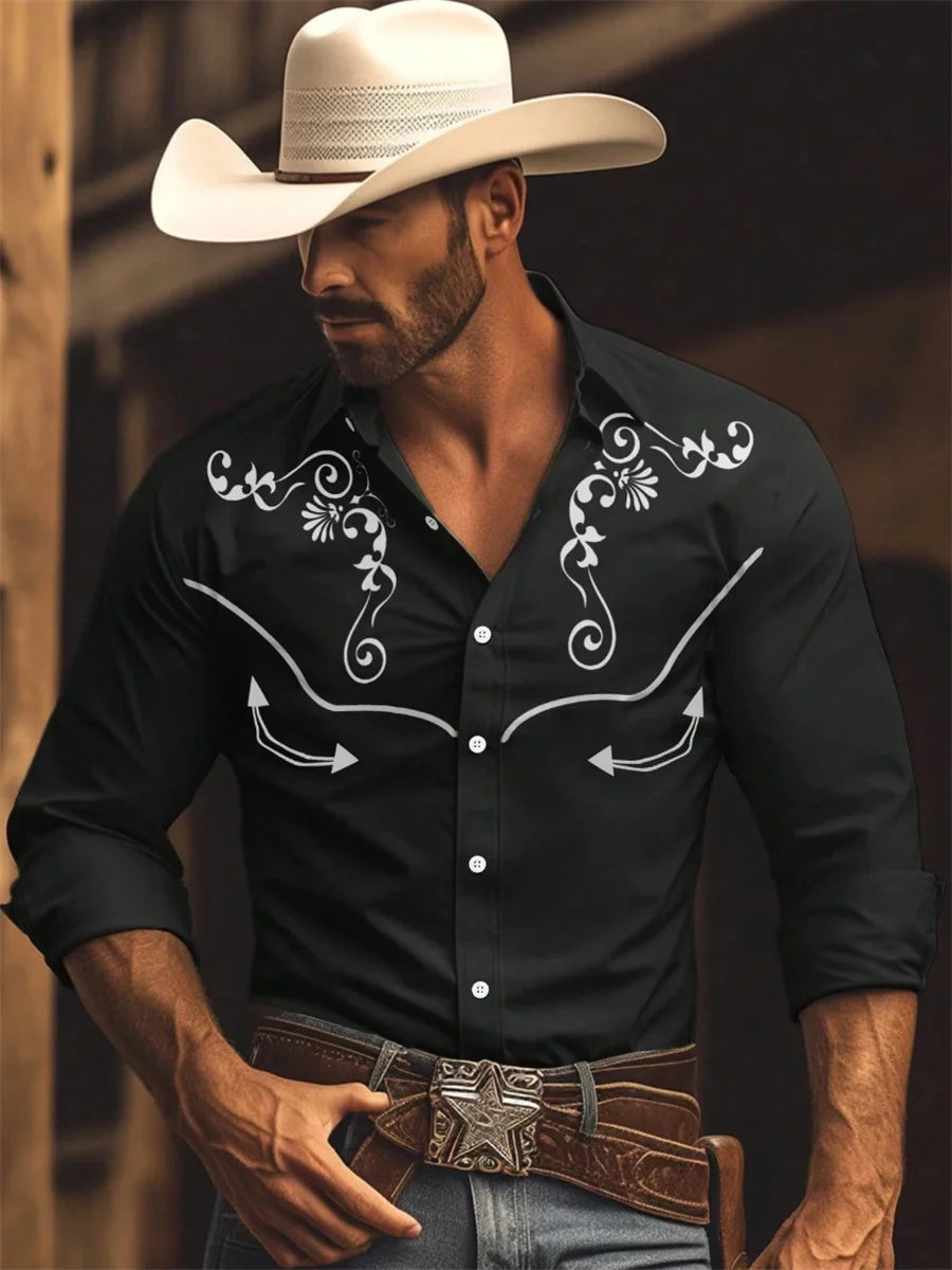 Men's Graphic Print Long-Sleeve Casual Shirt