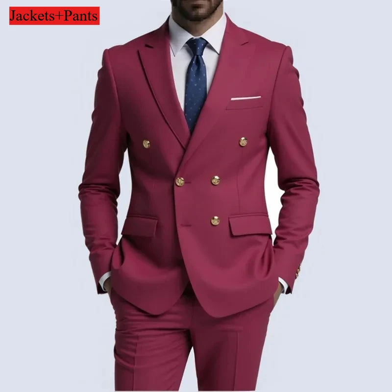 Men's Double-Breasted Suit with Gold-Tone Buttons