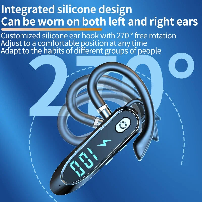 Bluetooth 6.0 Rotating Ear-Hook Headset with LED Display