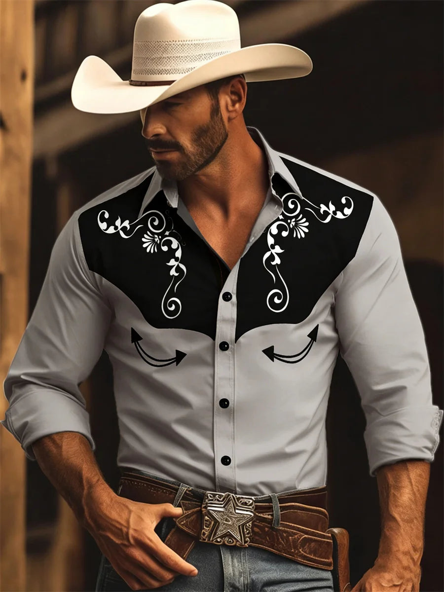 Men's Graphic Print Long-Sleeve Casual Shirt
