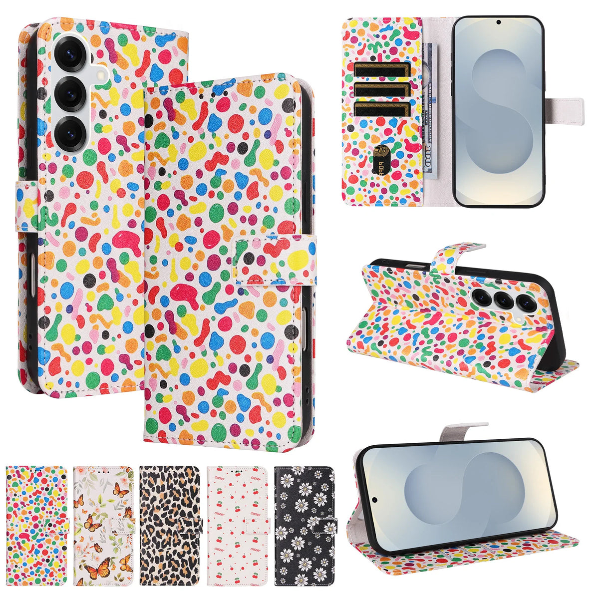 Floral Print Flip Wallet Phone Case for Samsung Galaxy A36, A37, A34, A35, A32 5G, A33 5G, A31, A32 4G, A27, A30, A25, A26, A22 5G, A23, A21s, A22 4G, A17, A20, A15, A16, A13, A14, A10, A12, A06, A07, A05, A05s, A03 Core, A04, A02, A56 & More Models