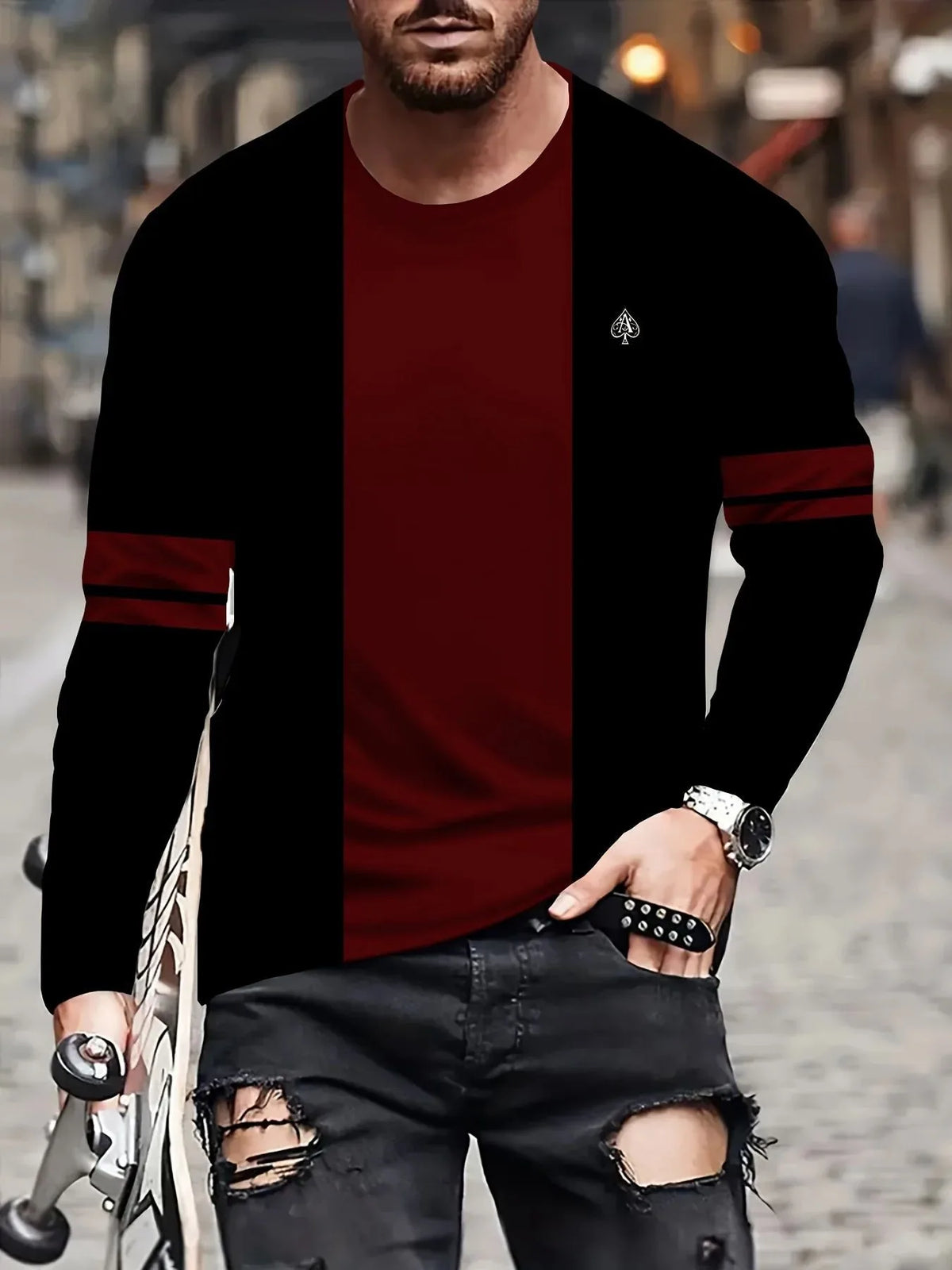 Men's Graphic Print Long-Sleeve Casual T-Shirt