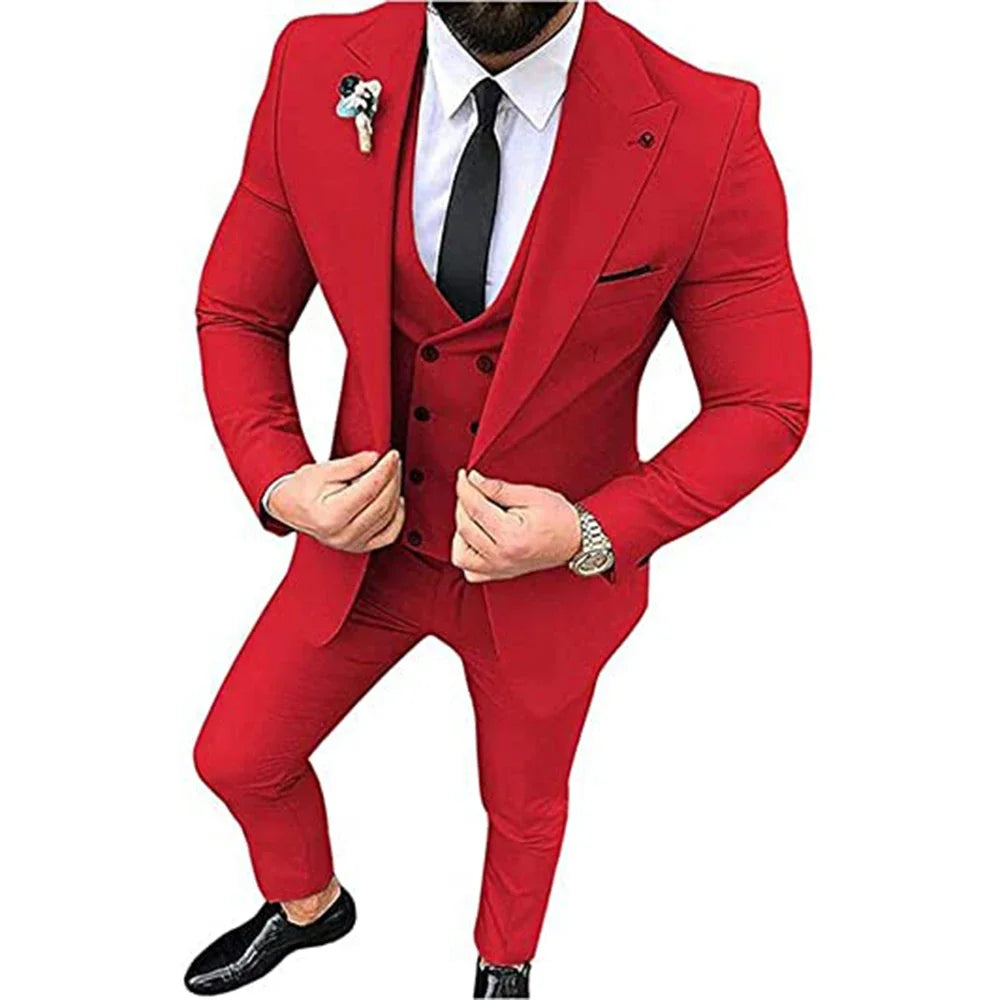 Men's Beige 3-Piece Slim Fit Peak Lapel Suit Set — product view