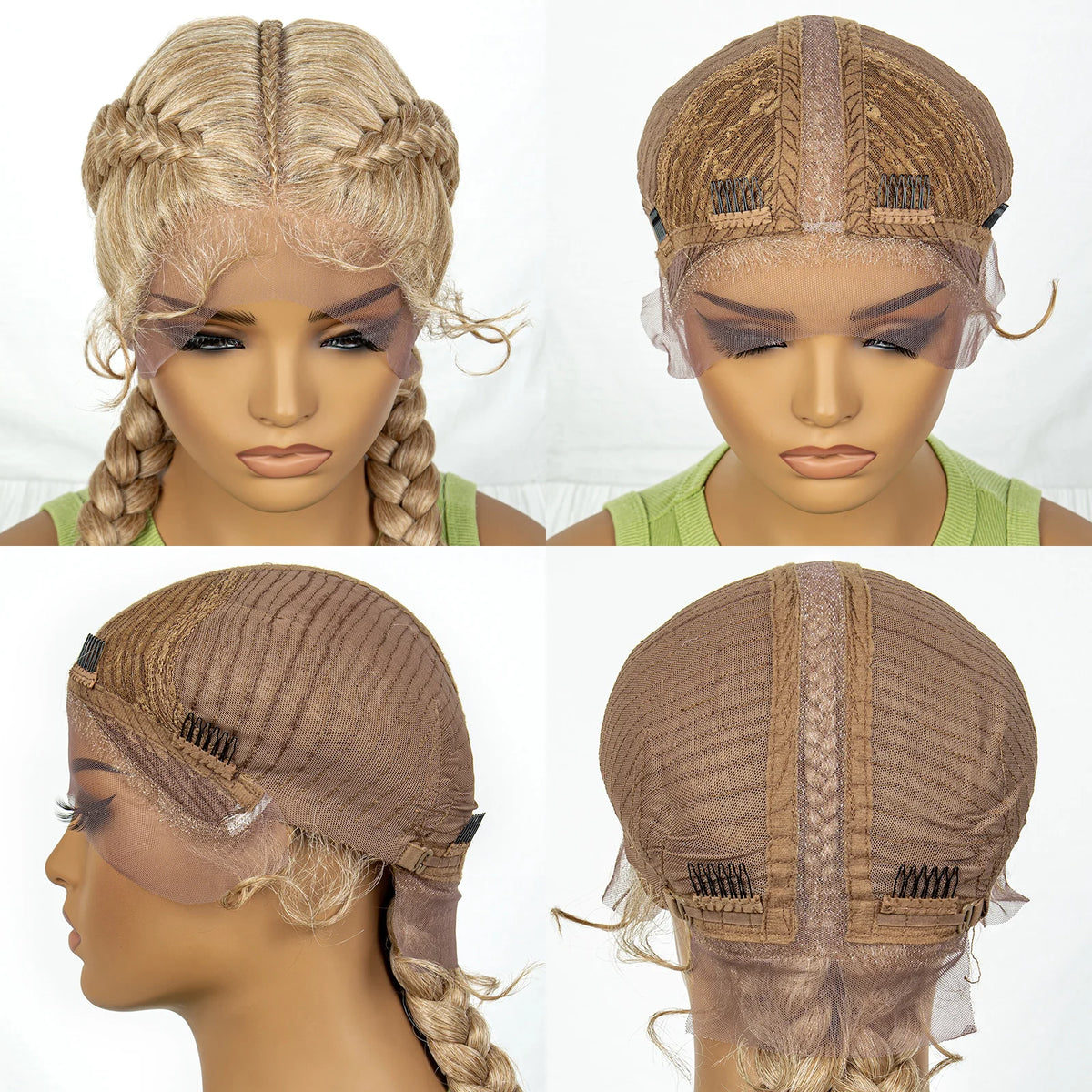 Synthetic Cornrow Braided Wig with Curly Wave Lace Frontal Afro Hair - OSASCO