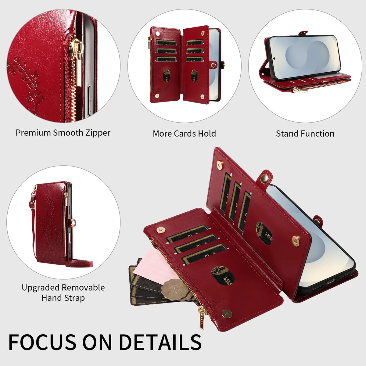 Floral Embossed Crossbody Zipper Wallet Phone Case for Samsung Galaxy A73 5G, A72, A71, A70, A05s, A05, A04, A03 Core, A12, A10, A07, A06, A14 4G, A14 5G, A13 4G, A13 5G, A17, A16, A15 4G, A15 5G, A22 5G, A22 4G, A21s, A18, A26 5G, A25 & More Models
