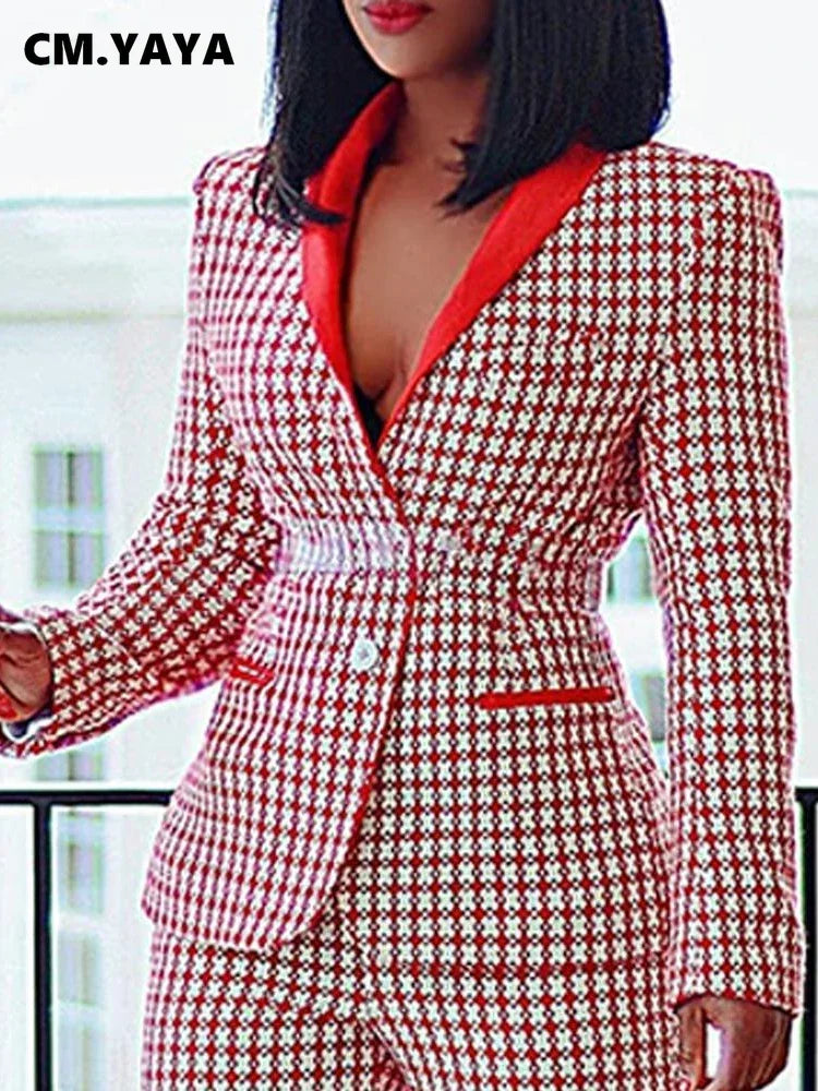 Women's Houndstooth Blazer & Pants Set