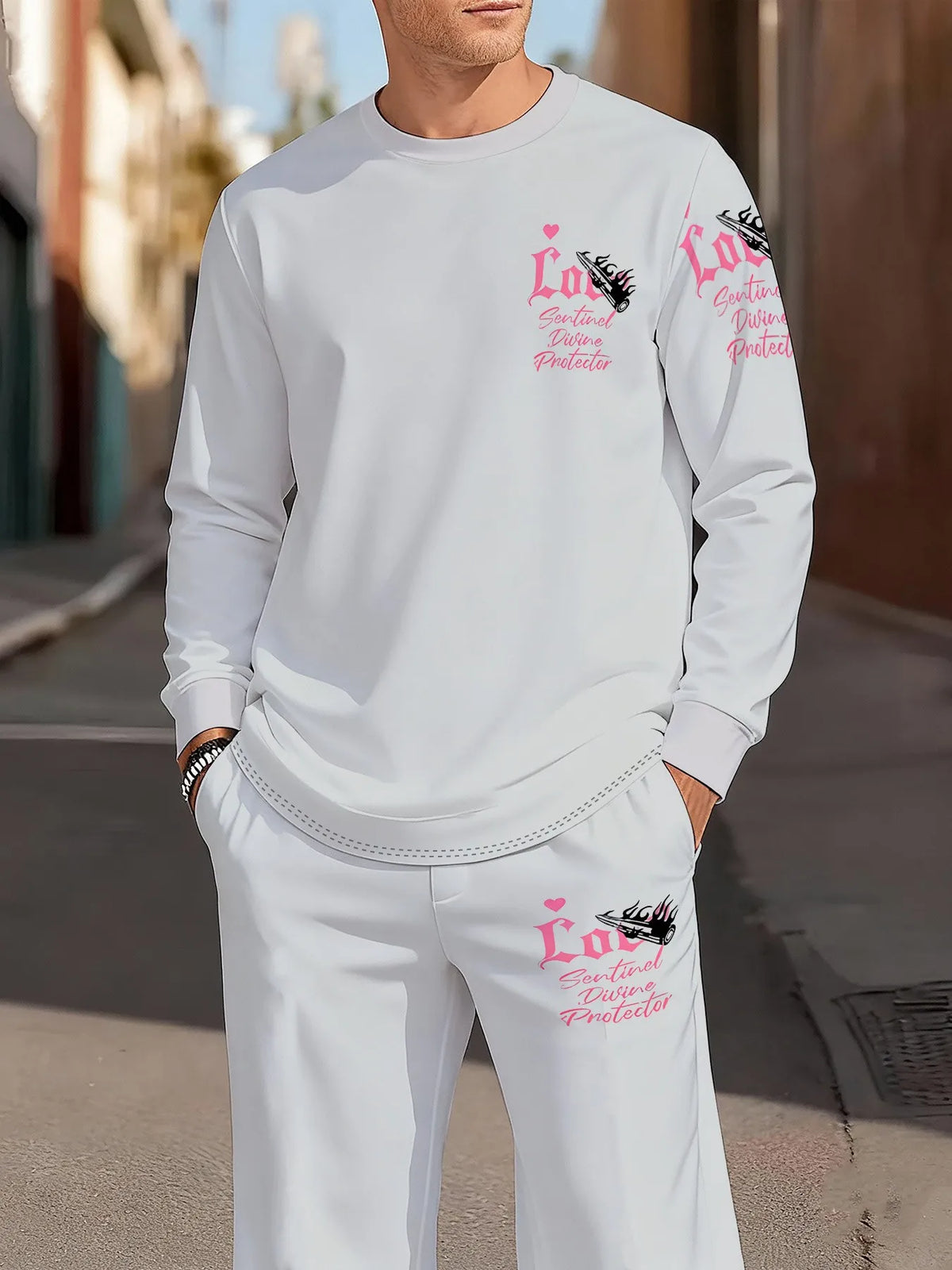 Men's Graphic Print Sweatshirt & Pants Set