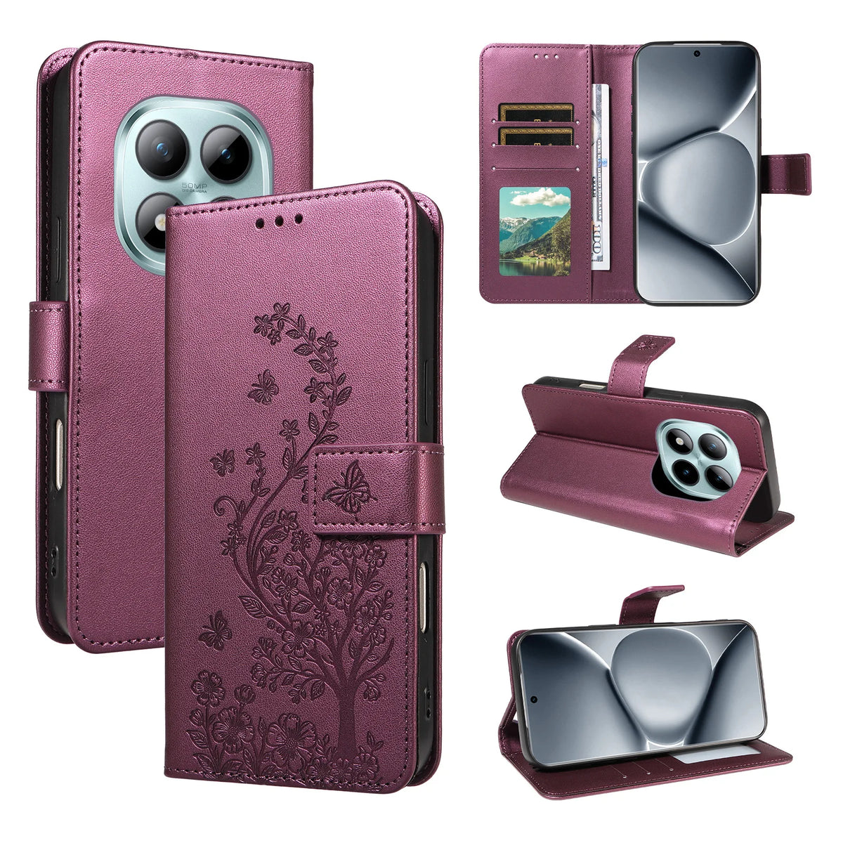 Floral Embossed Flip Wallet Phone Case for Redmi Note 15 Pro+, Redmi Note 15 5G, Redmi Note 8, Redmi Note 8 Pro, Redmi 9A, Redmi Note 9S, Redmi Note 11 Pro, Redmi Note 9 Pro, Redmi Note 11 4G, Redmi Note 11S, Redmi Note 12 Pro+ & More Models