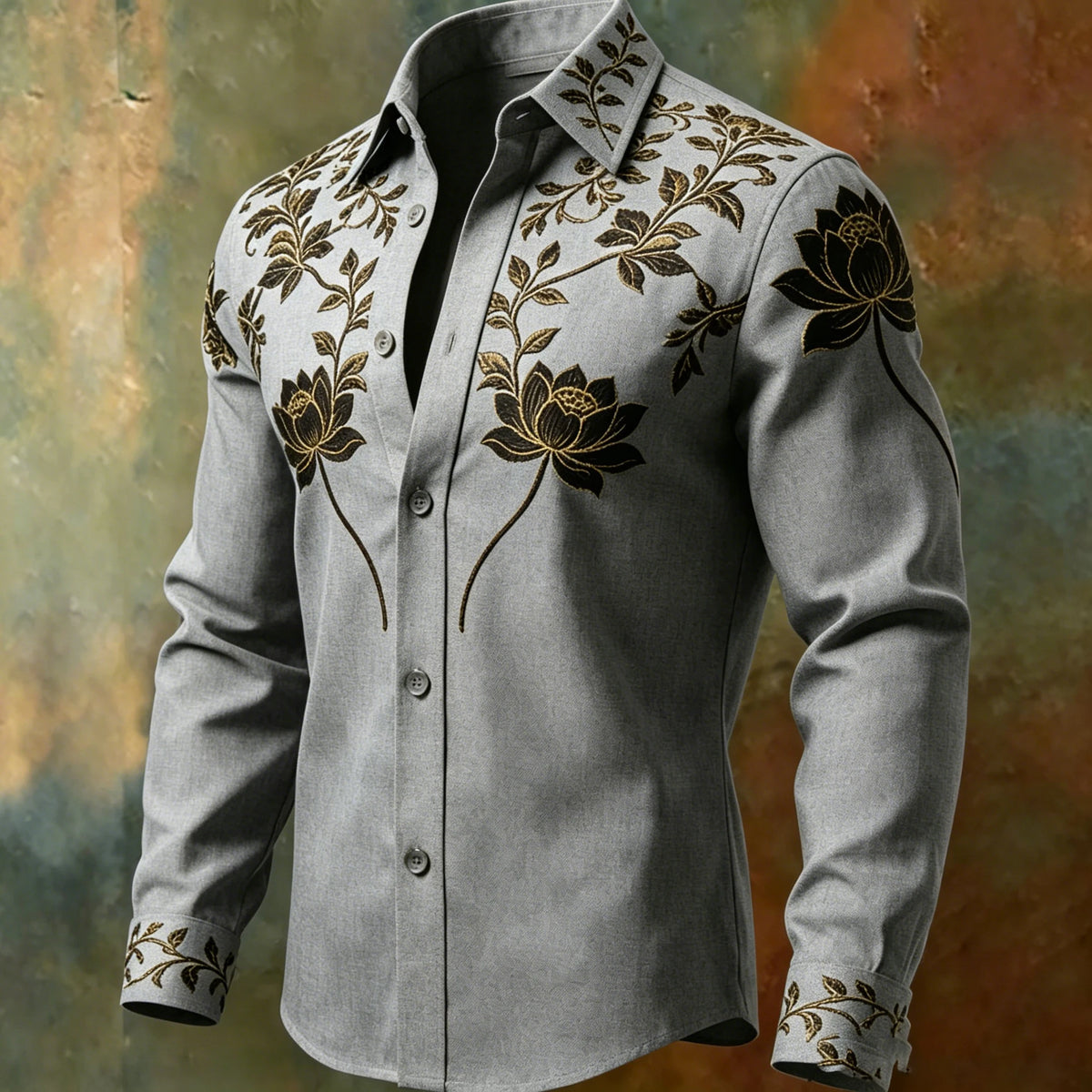 Men's Floral Print Long-Sleeve Casual Shirt