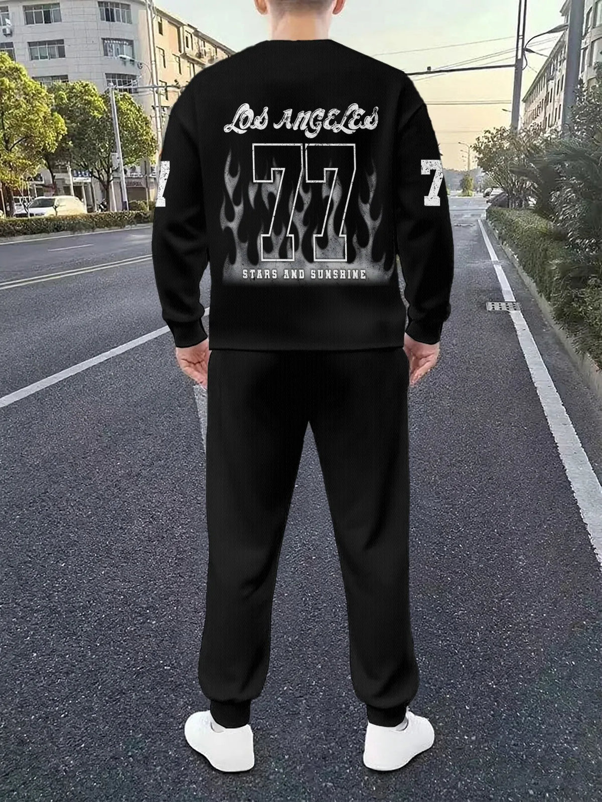 Men's Graphic Print Sweatshirt & Pants Set