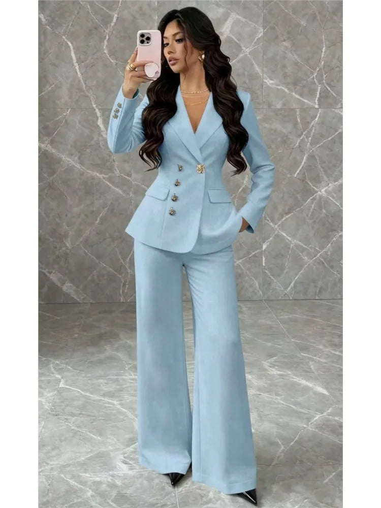 Women's White Blazer & Wide-Leg Pants Set