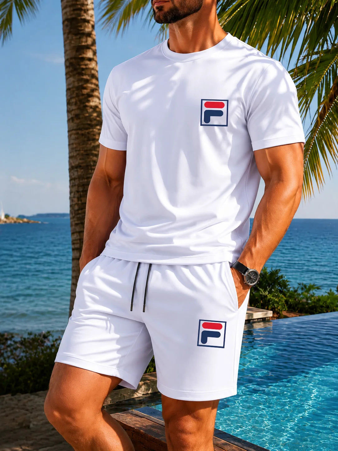 Men's Graphic Print Top & Shorts Set