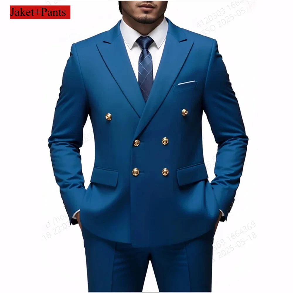 Men's Double-Breasted Suit with Gold-Tone Buttons