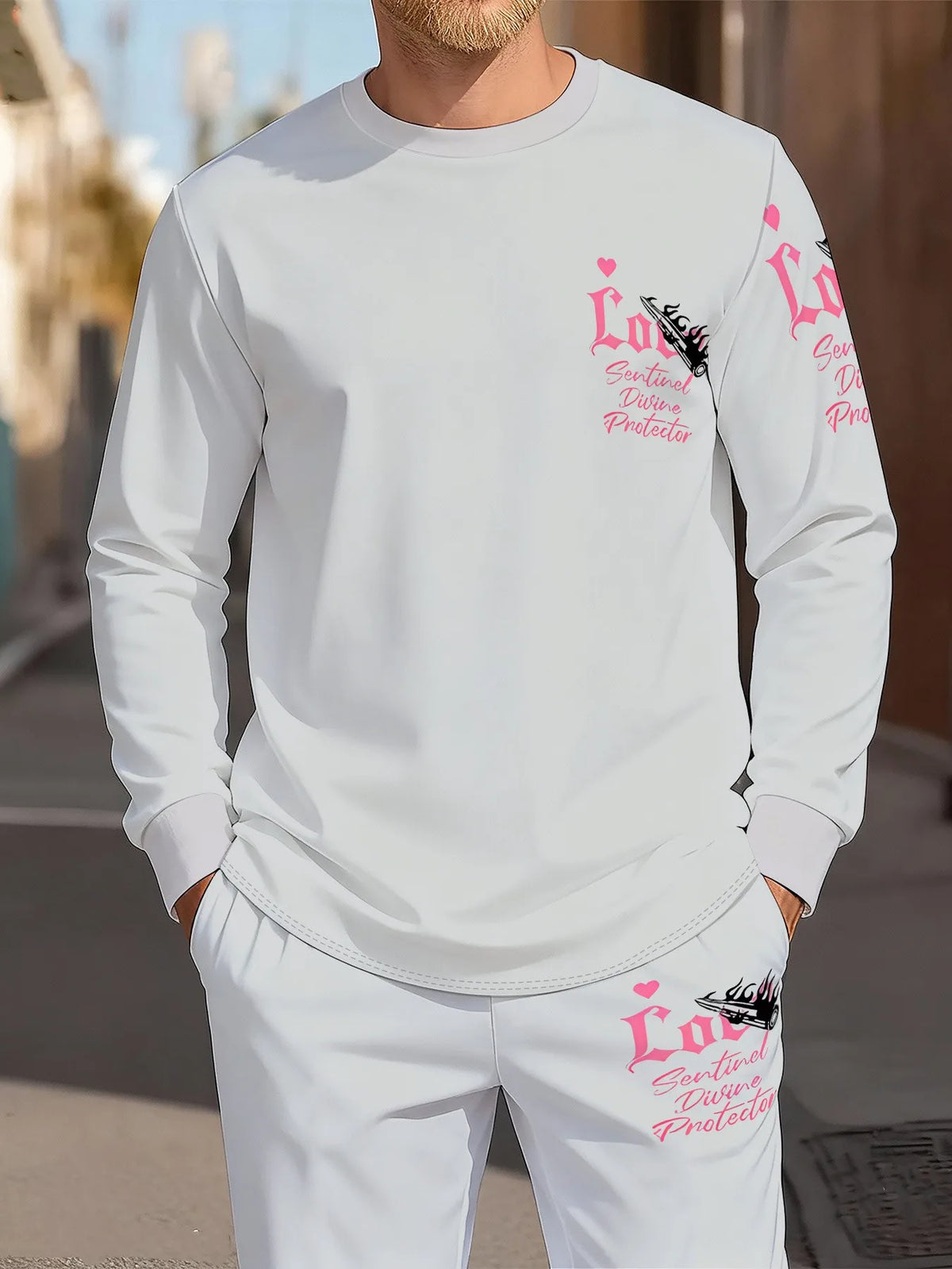 Men's Graphic Print Sweatshirt & Pants Set
