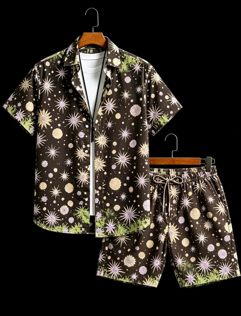 Men's Geometric Print Top & Shorts Set