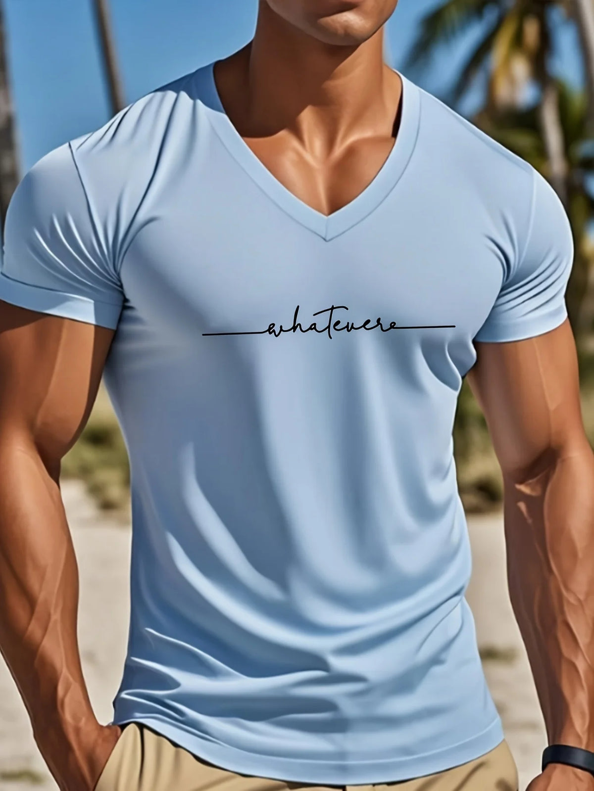 Men's Letter Print V-Neck T-Shirt