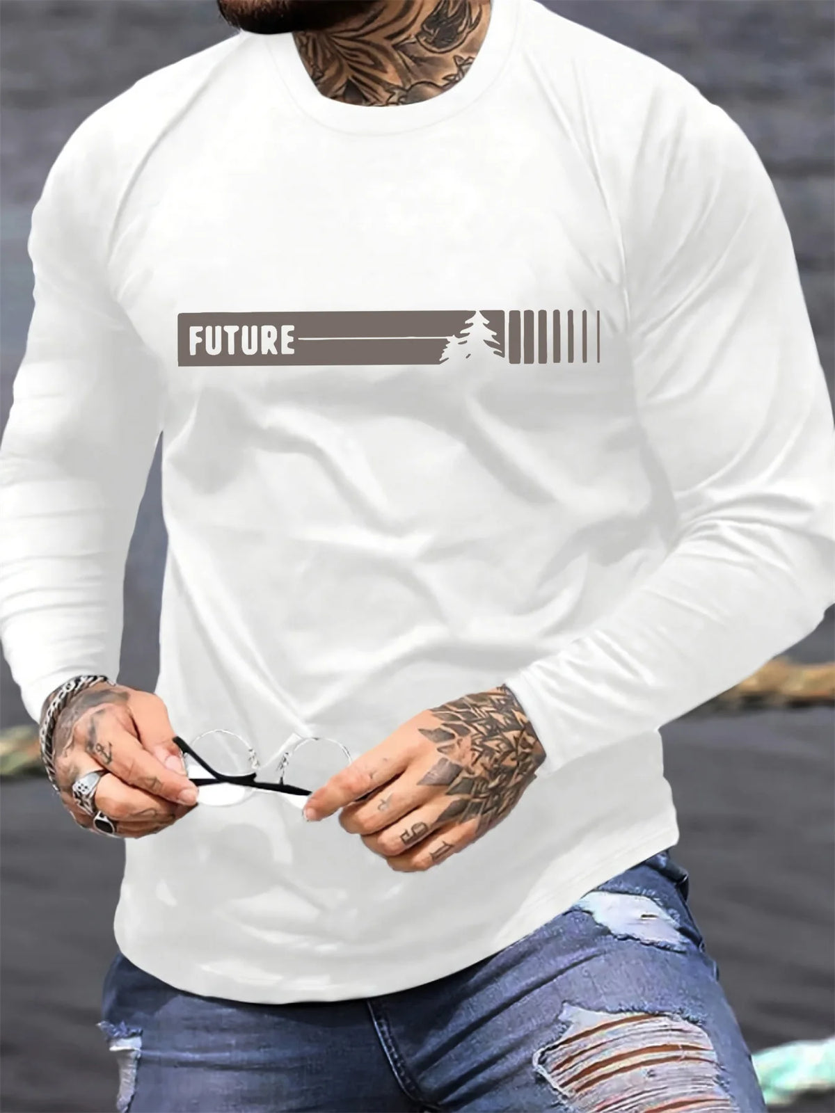 Men's Letter Print Long-Sleeve Casual T-Shirt
