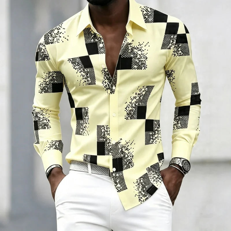 Men's Graphic Print Long-Sleeve Casual Shirt