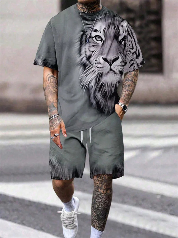 Men's Animal Print Top & Shorts Set