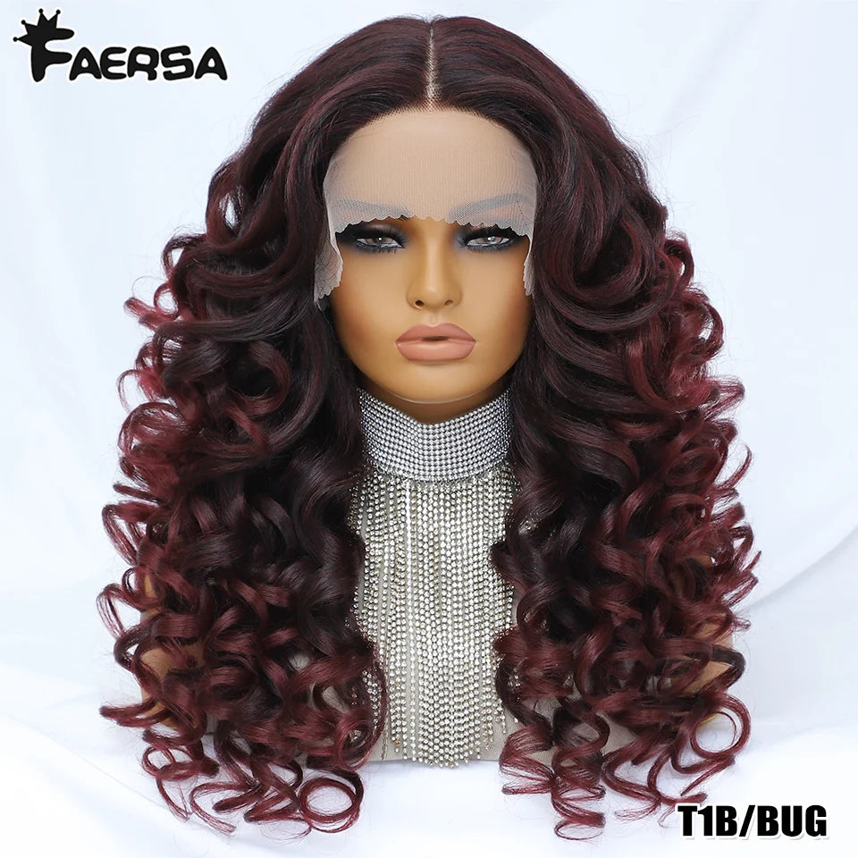Black Brown Curly Wig Synthetic Lace Front Wig Blonde Orange Lace Wig - OSASCO