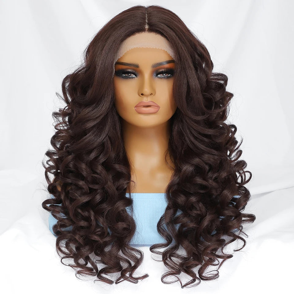 Black Brown Curly Wig Synthetic Lace Front Wig Blonde Orange Lace Wig - OSASCO