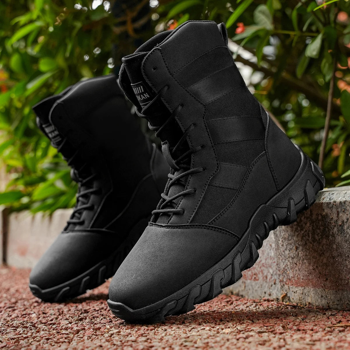 Men's Two-Tone Lace-Up High-Top Boots