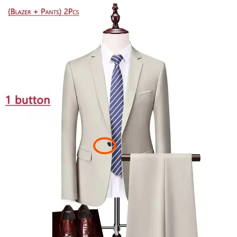 Men's Solid-Colour Two-Piece Office Suit