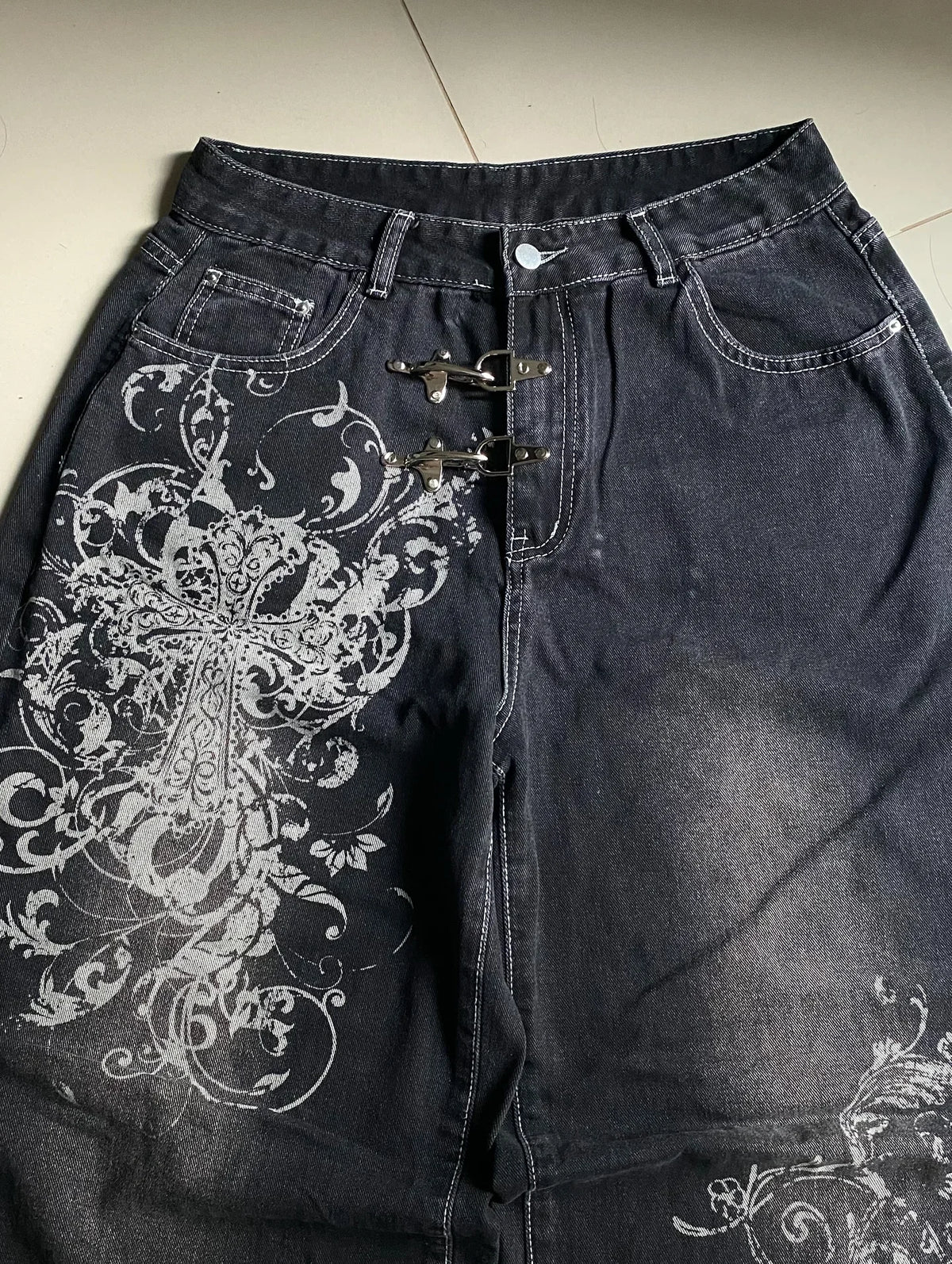 Unisex Printed Wide-Leg Jeans — product view