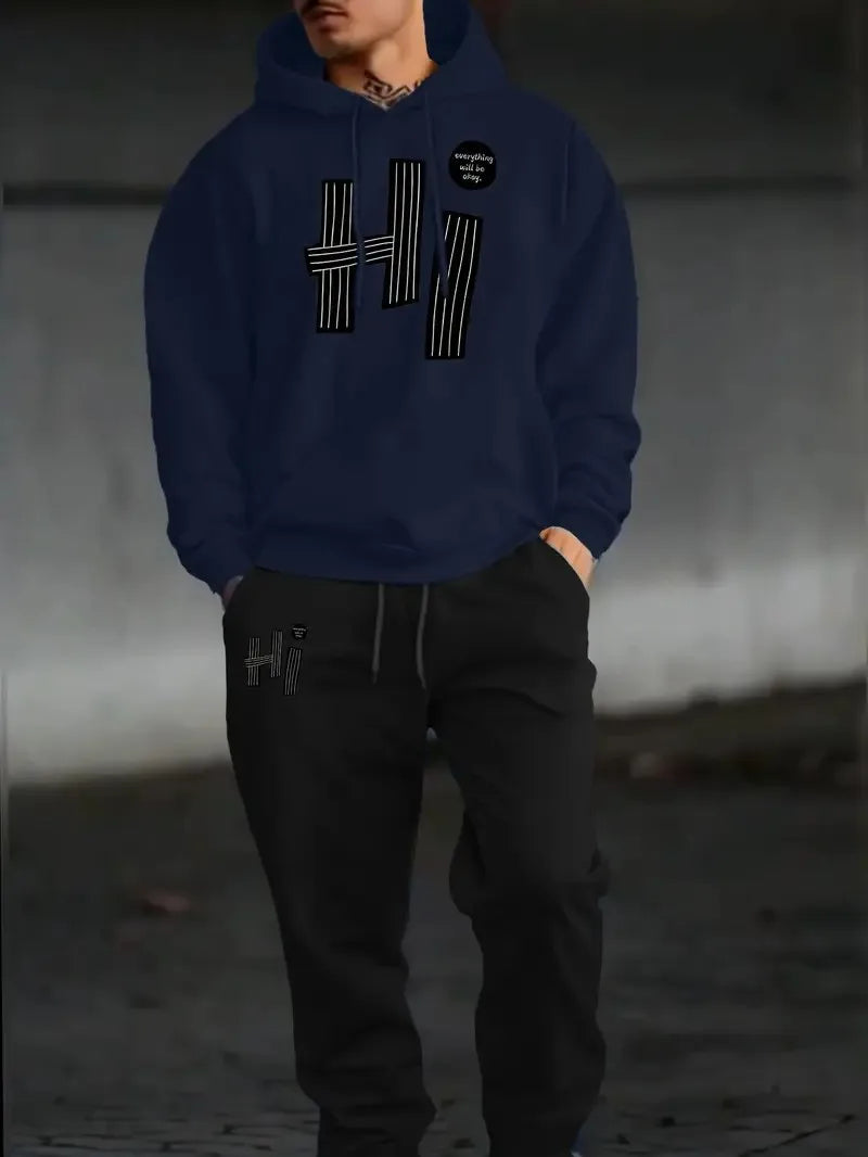 Men's Letter Print Casual Outfit Set