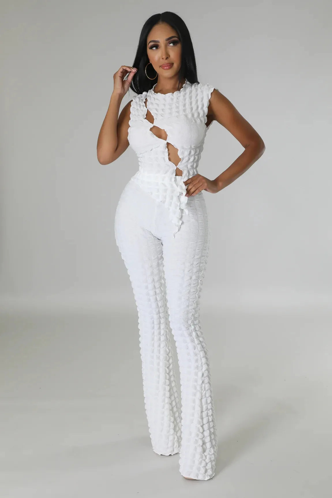 Women's Cutout Stretch Top & Flared Pants Set