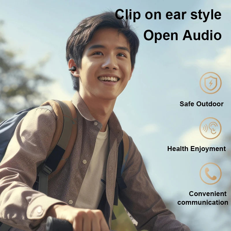 Open-Ear Clip Wireless Earbuds with Digital Power Display