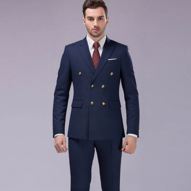 Men's Slim Fit Double-Breasted Two-Piece Suit