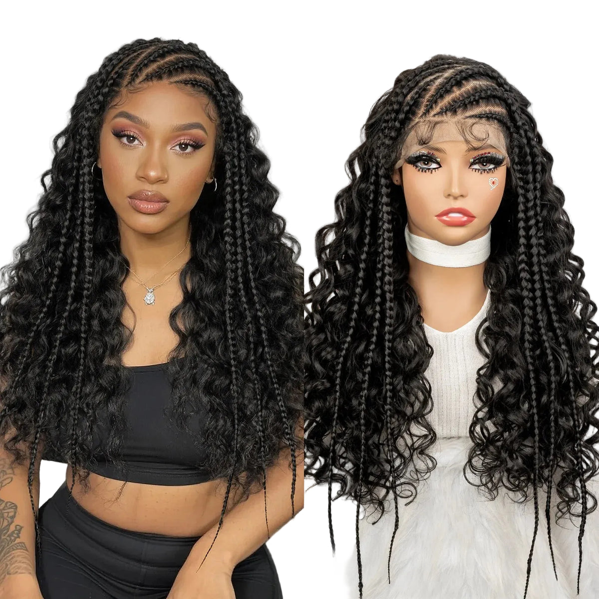 26 Inches Synthetic Cornrow Braided Wig 13x6 Lace Frontal Curly - OSASCO