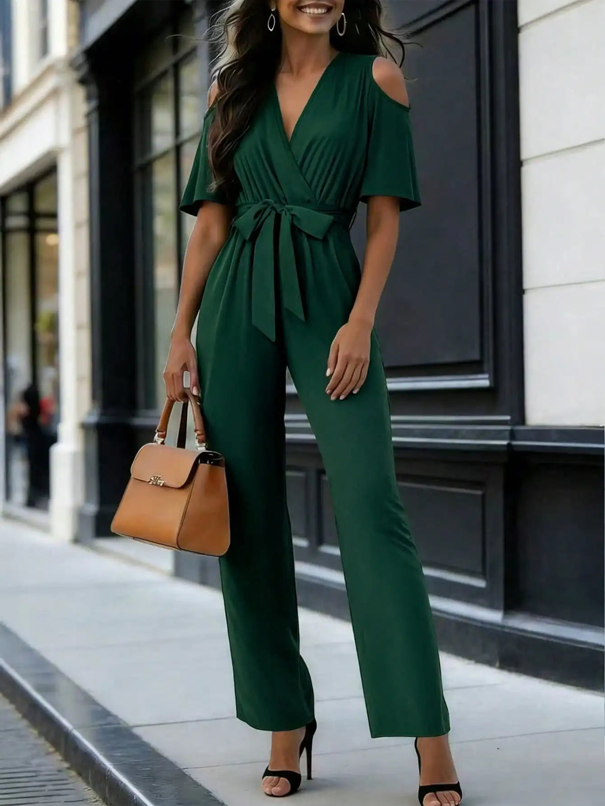 Women's Cold-Shoulder Wrap Jumpsuit