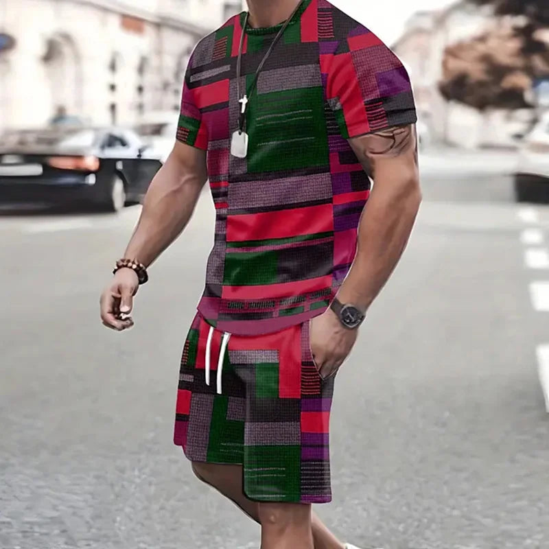 Men's Graphic Print Top & Shorts Set