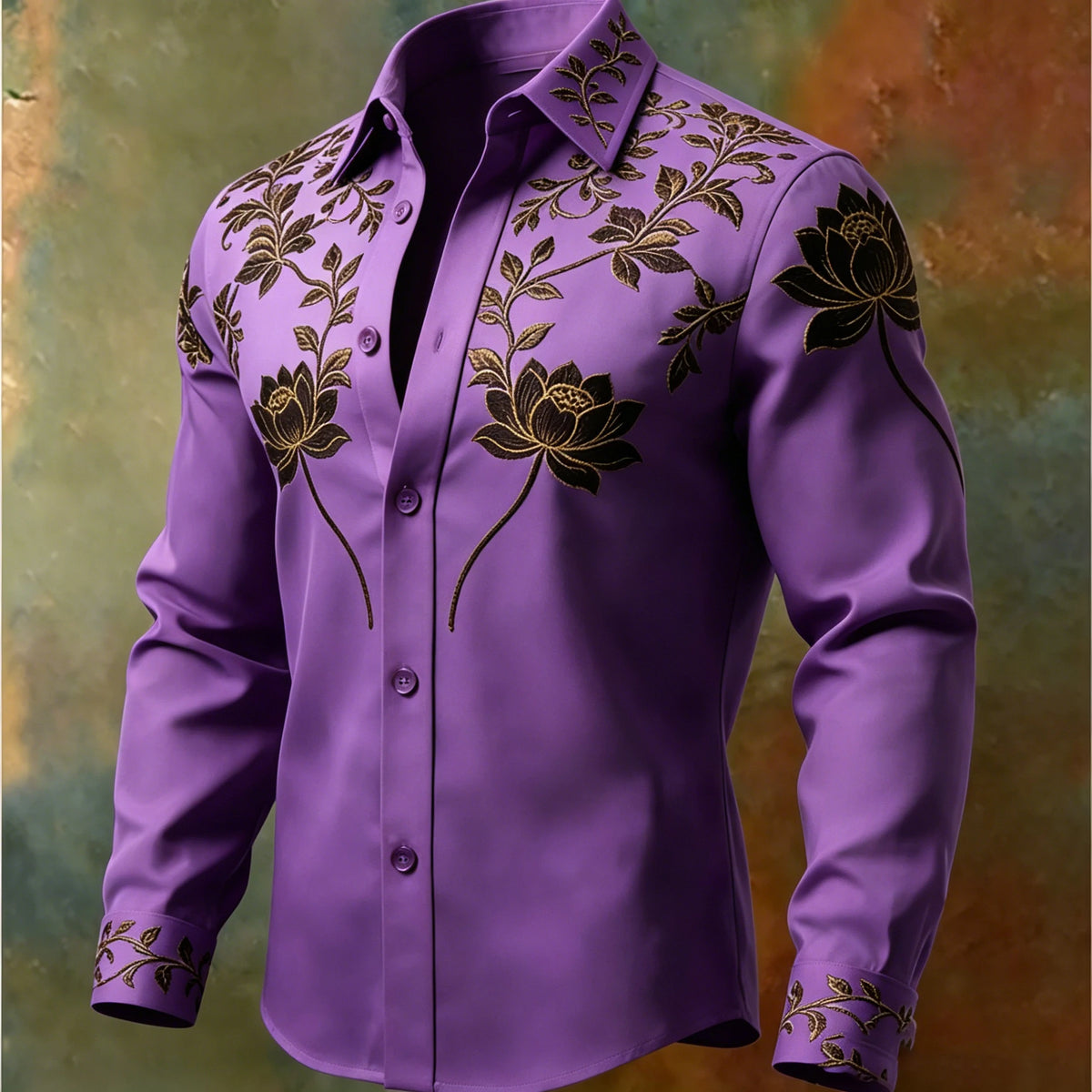 Men's Floral Print Long-Sleeve Casual Shirt
