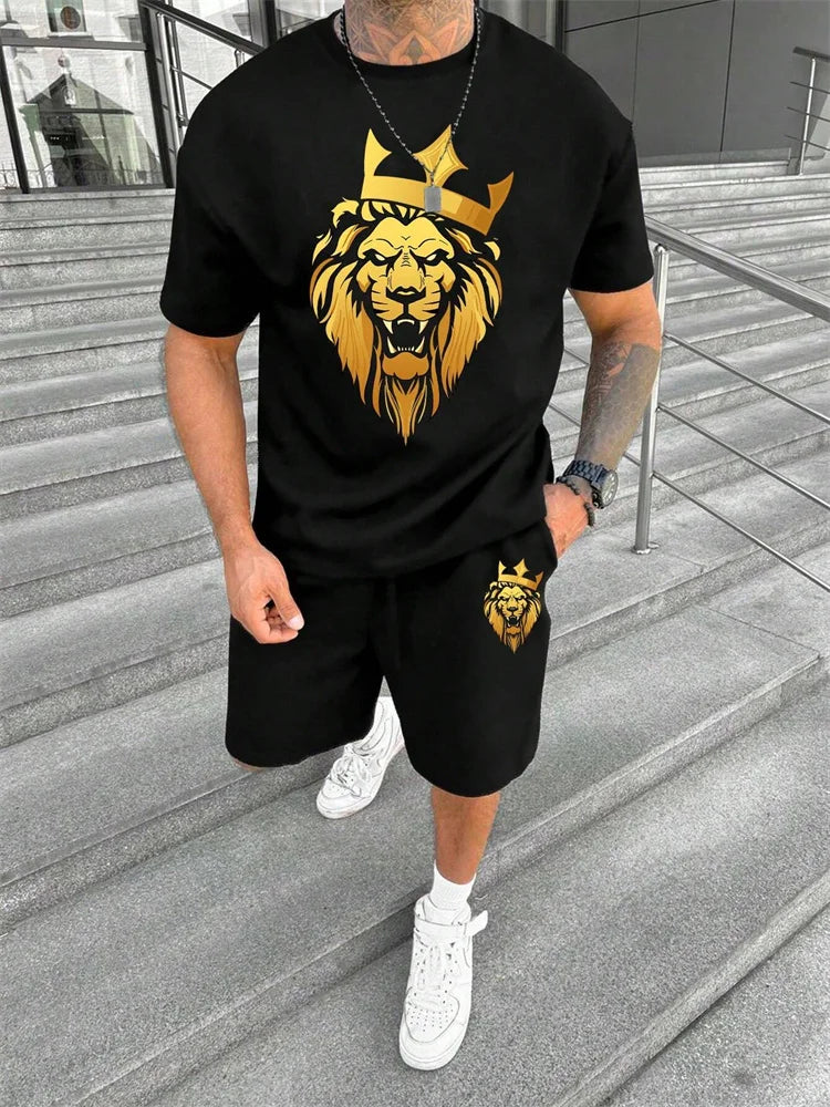 Men's Animal Print Top & Shorts Set
