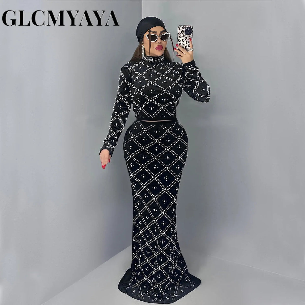 Women's Rhinestone-Detail Top & Maxi Skirt Set