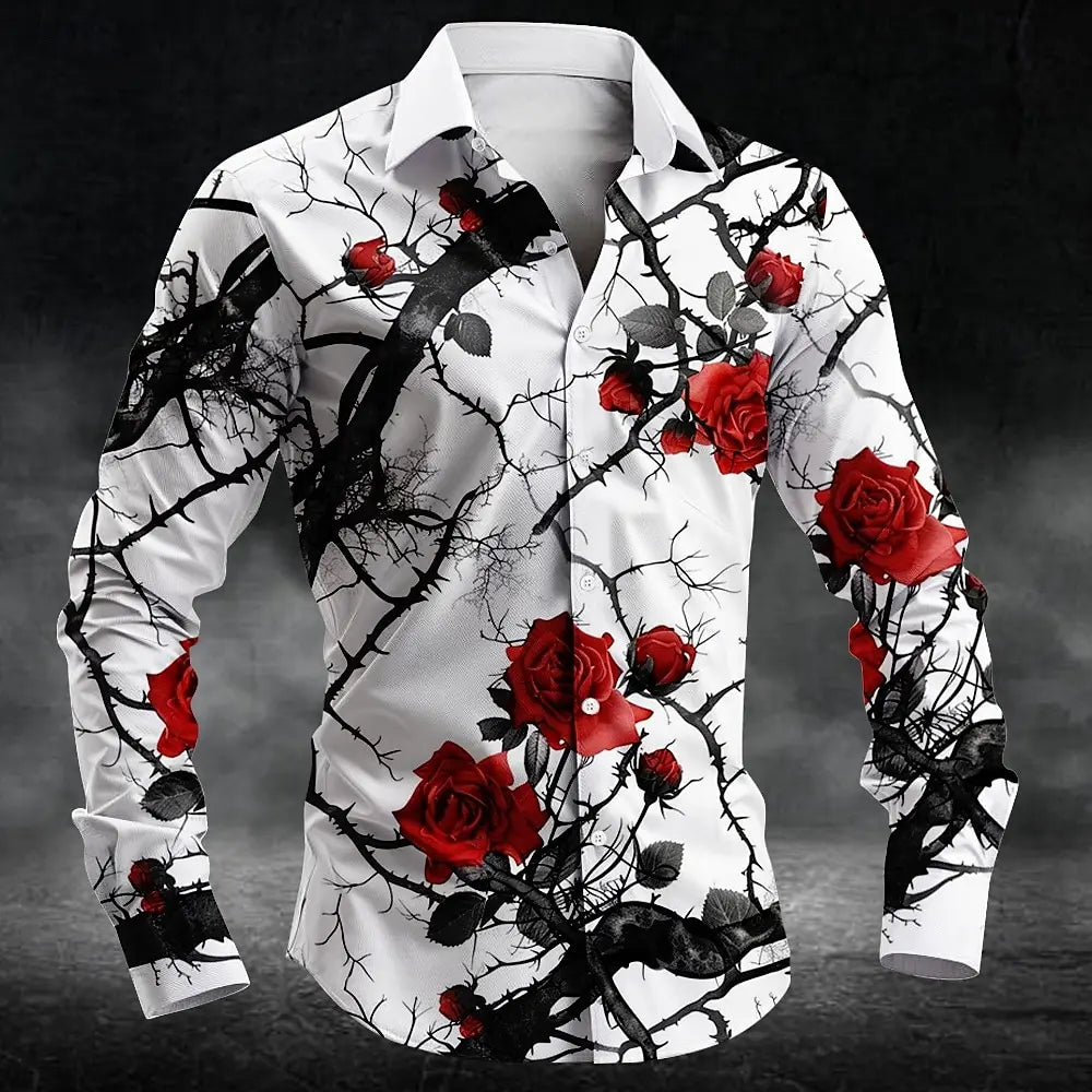 Men's Floral Print Long-Sleeve Casual T-Shirt