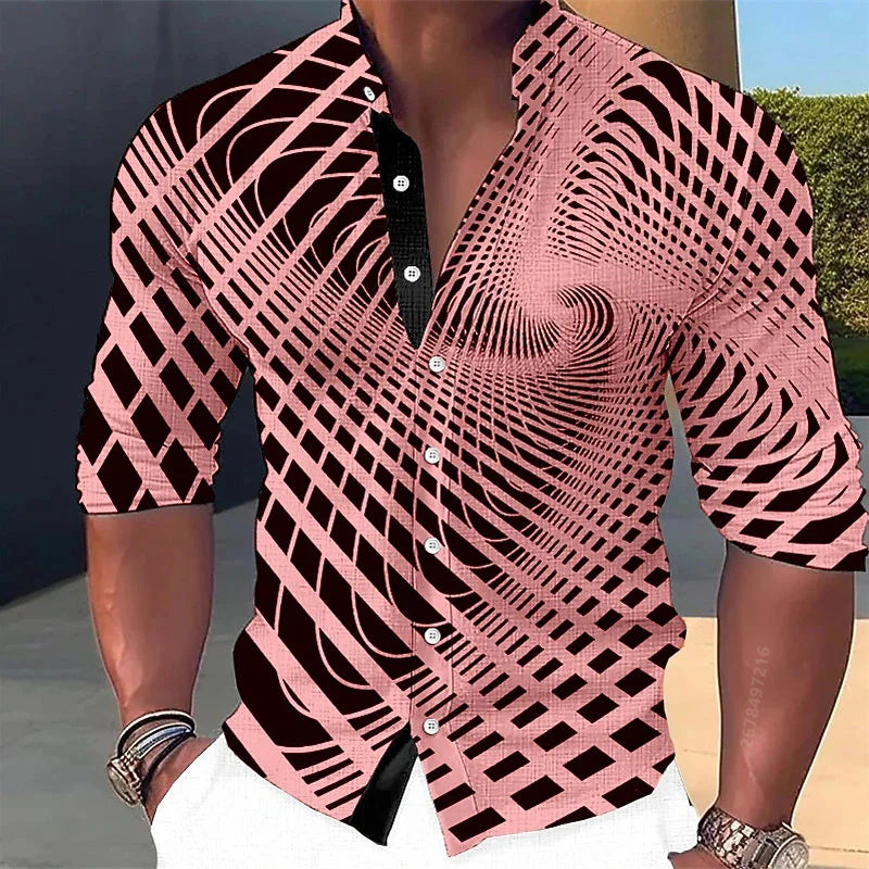 Men's Geometric Print Long-Sleeve Casual Shirt