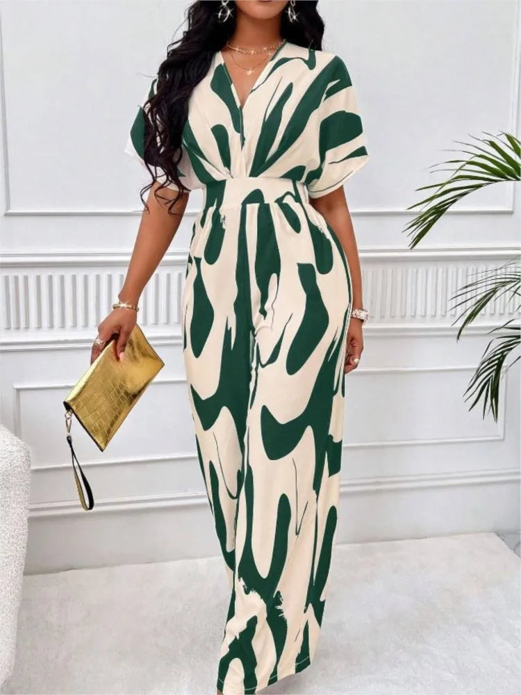Women's Printed V-Neck Wide-Leg Jumpsuit