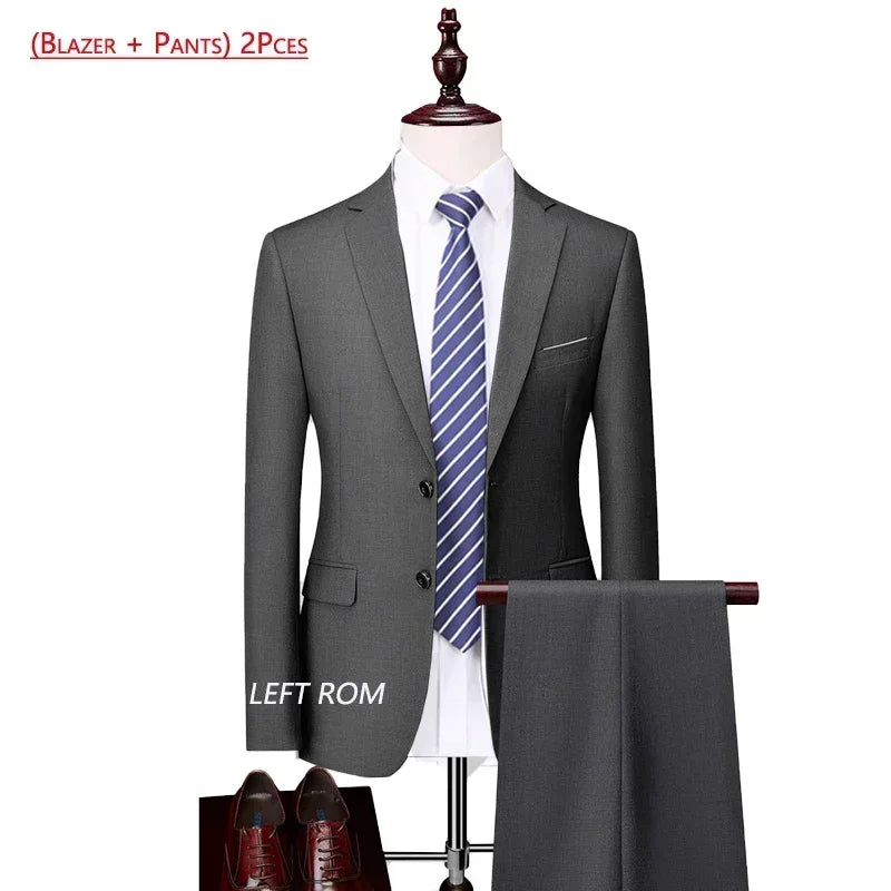 Men's Solid-Colour Two-Piece Office Suit