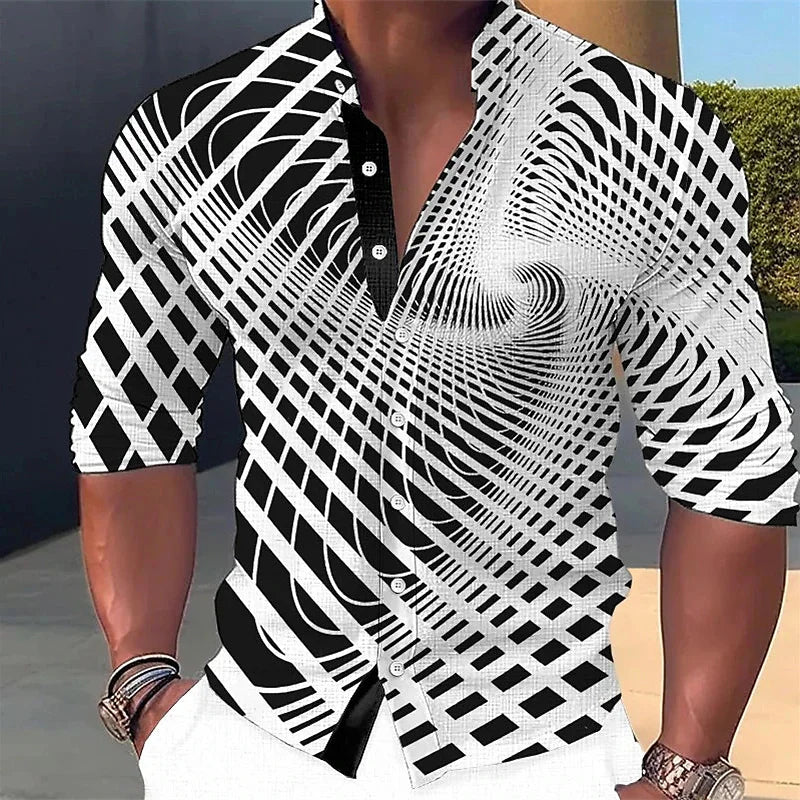Men's Geometric Print Long-Sleeve Casual Shirt