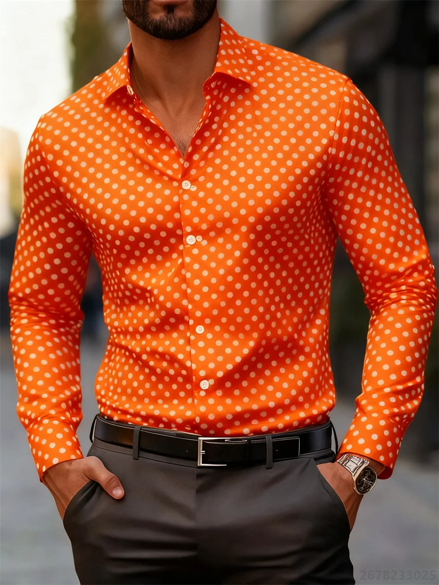 Men's Polka Dot Long-Sleeve Casual Shirt