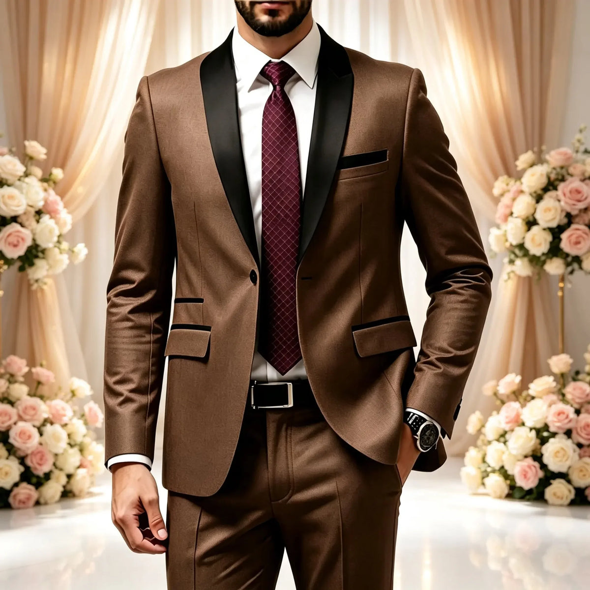 Men's Solid-Colour Two-Piece Wedding Suit