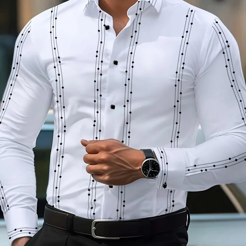 Men's Polka Dot Long-Sleeve Casual Shirt